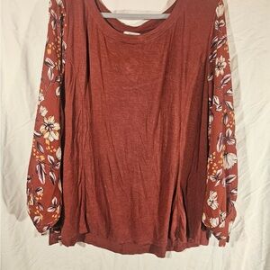 Maurices Rust Floral Sleeve Blouse